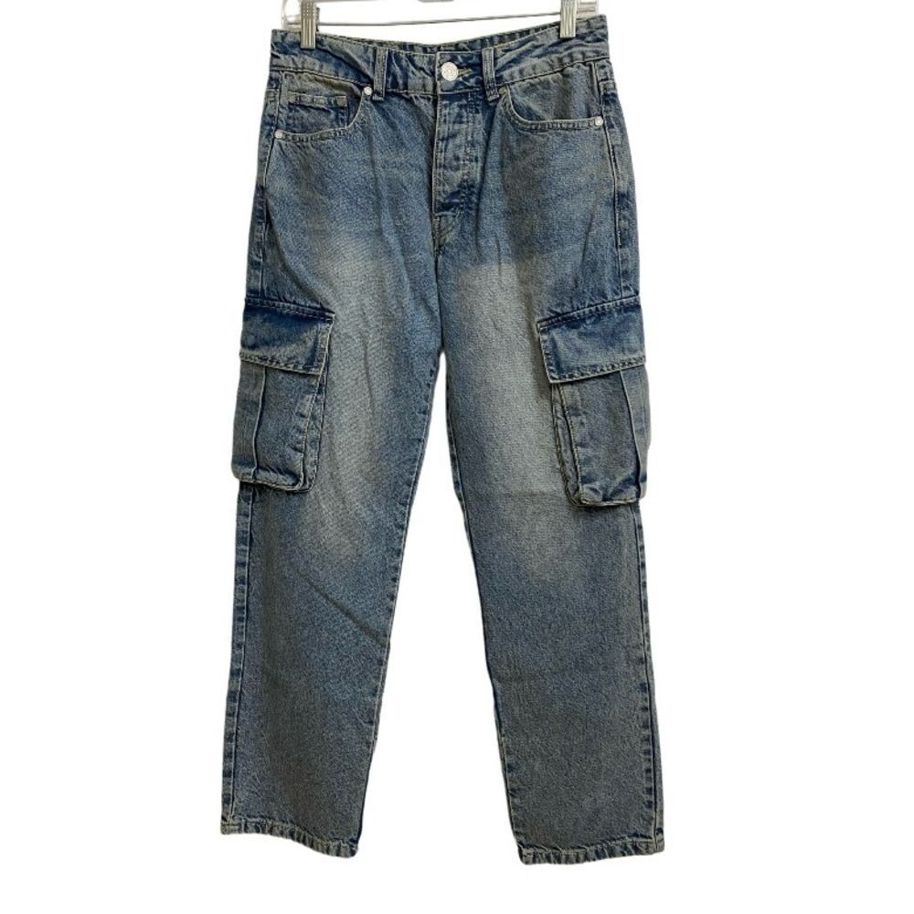 Boohoo MAN Relaxed Rigid Cargo Jeans Size 30 Light Blue Streetwear Casual Urban